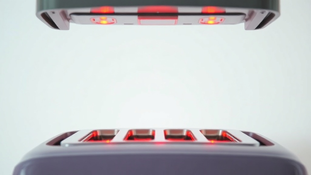 Glowing red heating elements inside a toaster