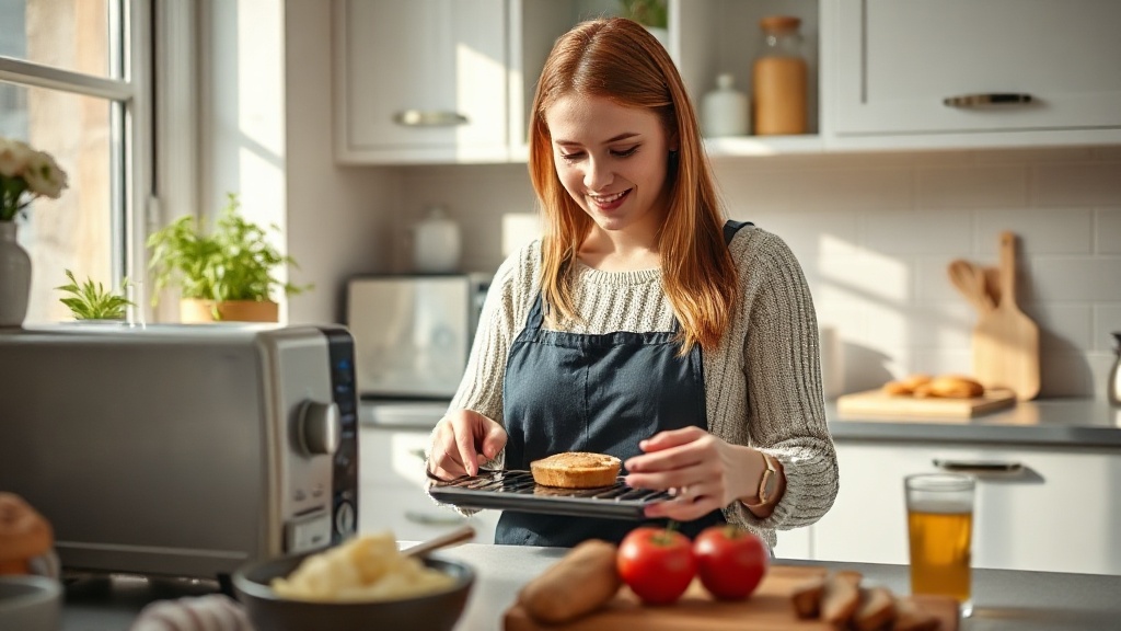 Woman Setting Time on Microwave