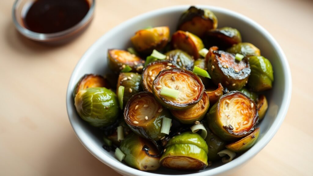 Air Fryer or Toaster Oven Brussels Sprouts with Honey, Soy, and Toasted Sesame