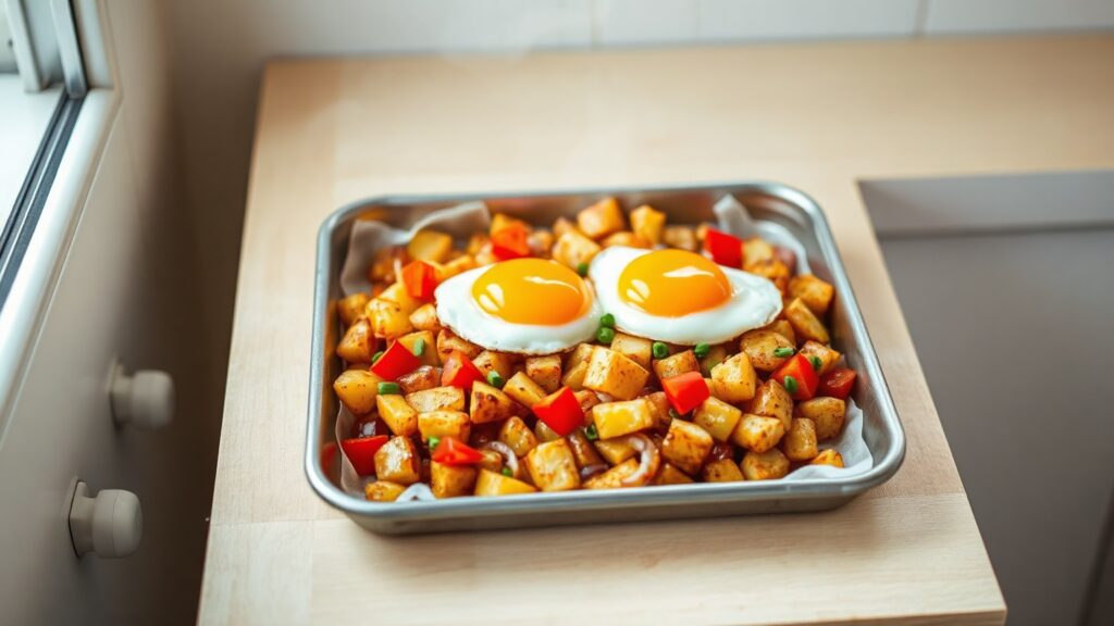 Toaster Oven Crispy Potato and Egg Breakfast Hash