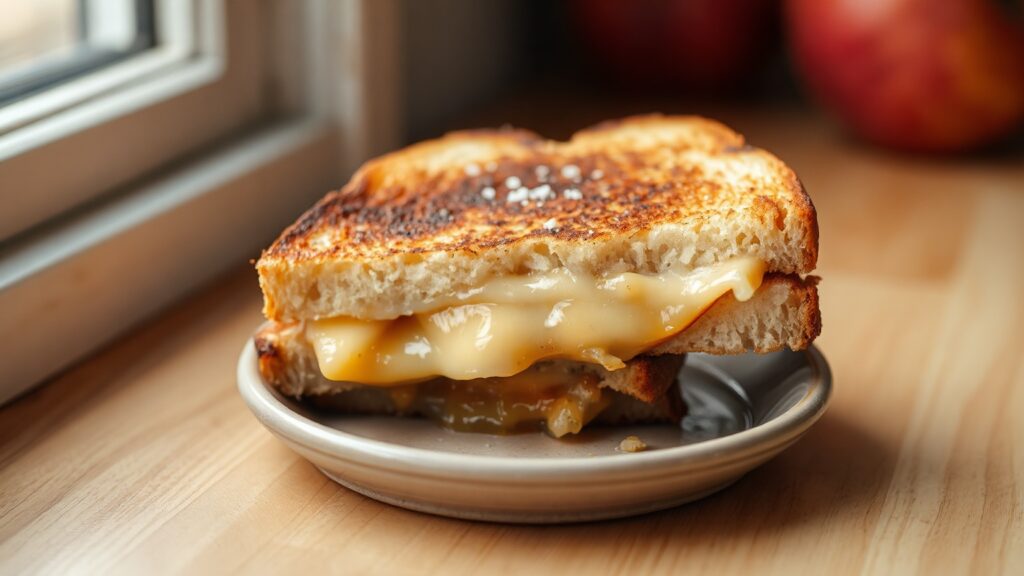 Toaster Oven Crispy Cheddar and Caramelized Apple Grilled Cheese