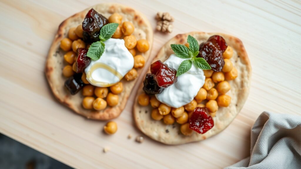 Toaster Oven Crispy Za’atar Chickpea and Roasted Grape Flatbread with Whipped Labneh
