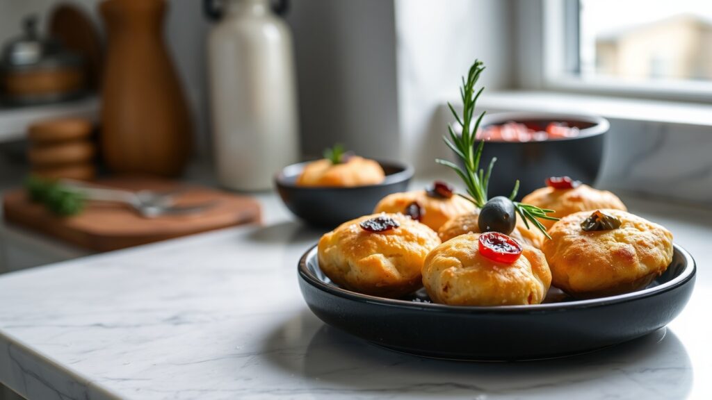 Toaster Oven Crispy Olive and Sun-Dried Tomato Focaccia Bites with Rosemary Salt