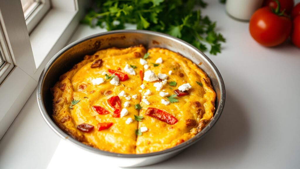 Toaster Oven Smoky Roasted Red Pepper and Feta Frittata Squares