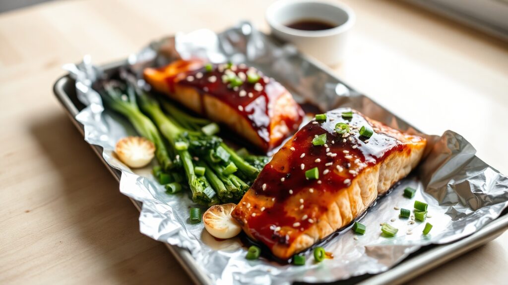 Toaster Oven Honey Soy Glazed Salmon with Roasted Bok Choy