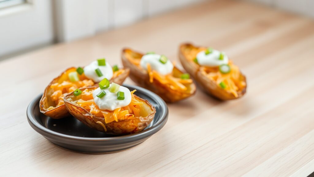Toaster Oven Crispy Cheddar and Scallion Twice-Baked Potato Skins