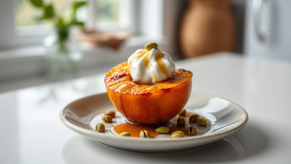 Toaster Oven Honey Butter Roasted Peaches with Vanilla Mascarpone