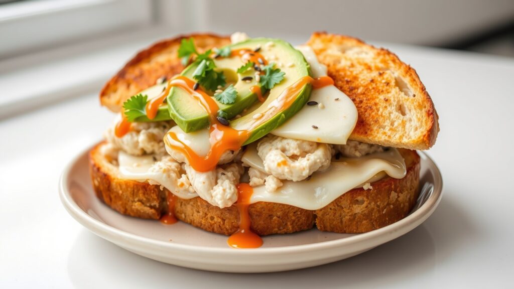 Toaster Oven Crispy Sesame-Crusted Tuna Melts with Avocado and Sriracha Mayo