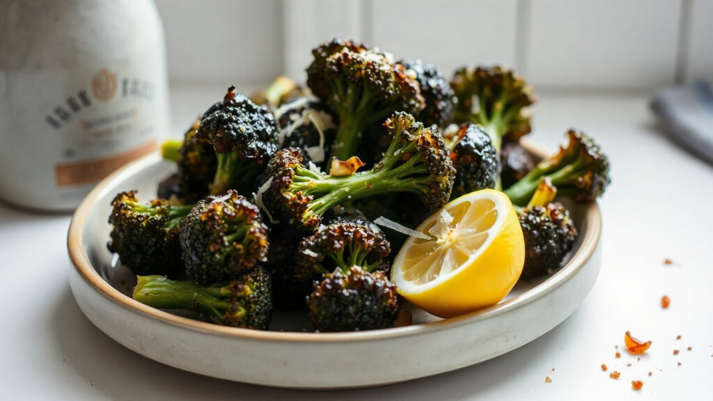 Air Fryer Toaster Oven Broccoli with Garlic, Lemon, and Parmesan