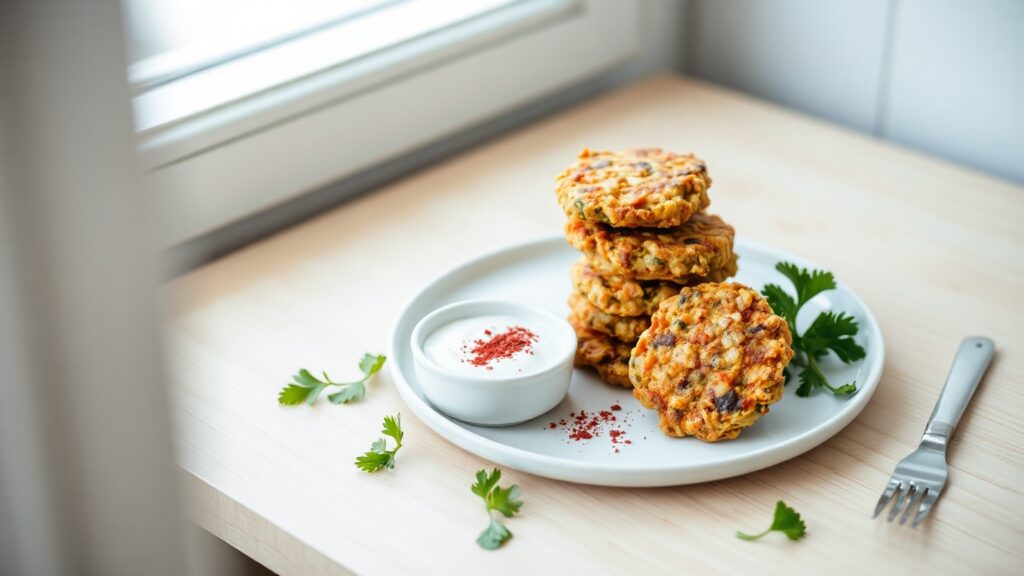 Toaster Oven Crispy Turkish-Spiced Carrot and Lentil Fritters with Yogurt Tahini Sauce