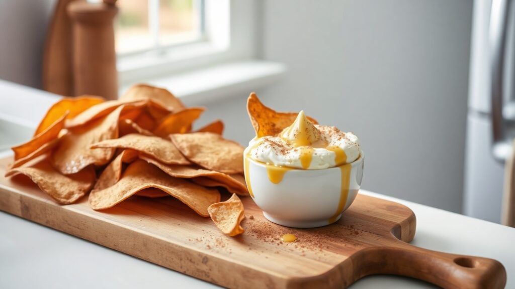 Toaster Oven Crispy Cinnamon Sugar Tortilla Chips with Whipped Honey Ricotta