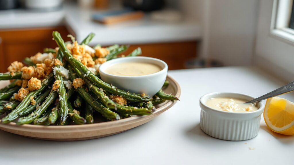 Toaster Oven Crispy Parmesan-Crusted Green Beans with Lemon Aioli