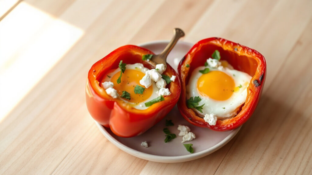 Toaster Oven Crispy Roasted Red Pepper and Goat Cheese Egg Cups