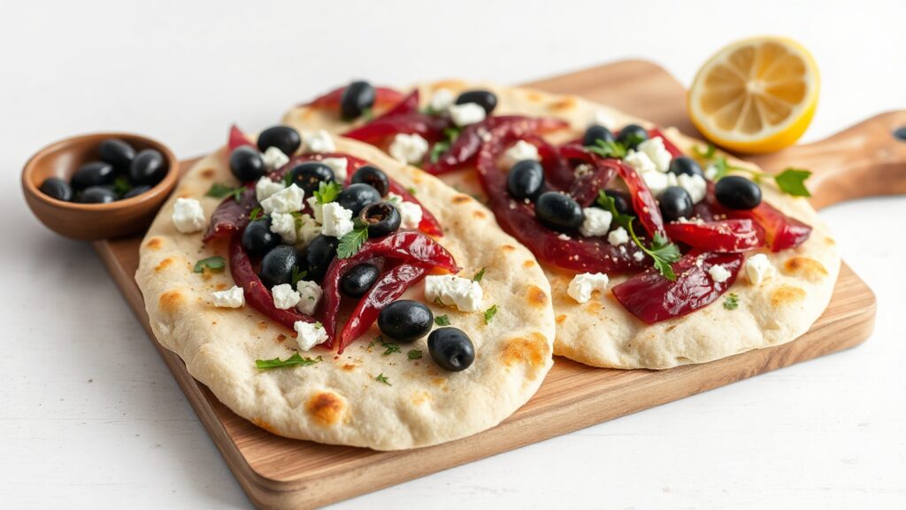 Toaster Oven Crispy Sumac Onion and Feta Flatbread with Fresh Herbs