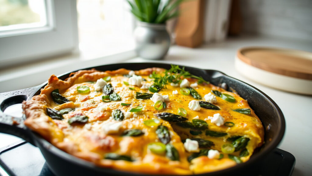 Toaster Oven Crispy Brown Butter Roasted Asparagus and Feta Frittata