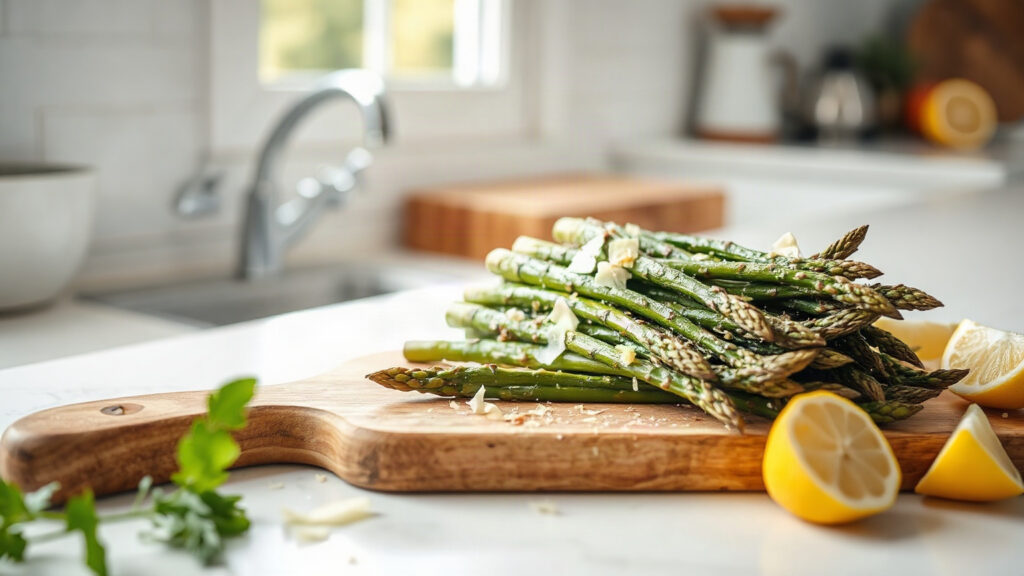 Air Fryer Toaster Oven Asparagus with Lemon, Garlic, and Parmesan