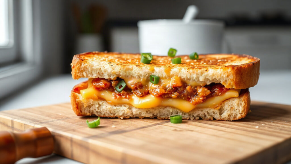 Toaster Oven Crispy Kimchi and Cheddar Grilled Cheese with Sesame Butter