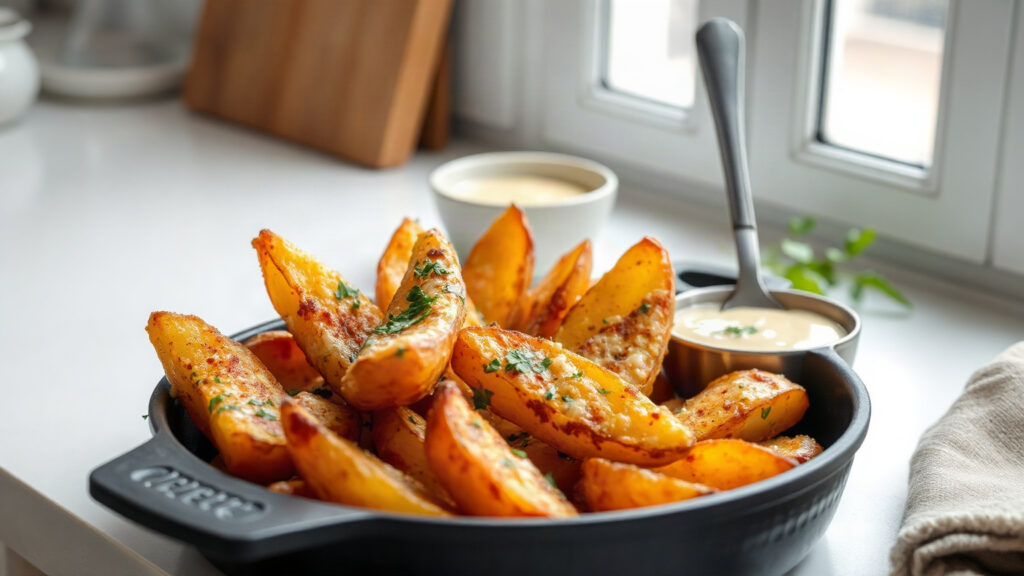 Toaster Oven Crispy Honey Mustard Roasted Potato Wedges with Smoked Paprika and Parmesan