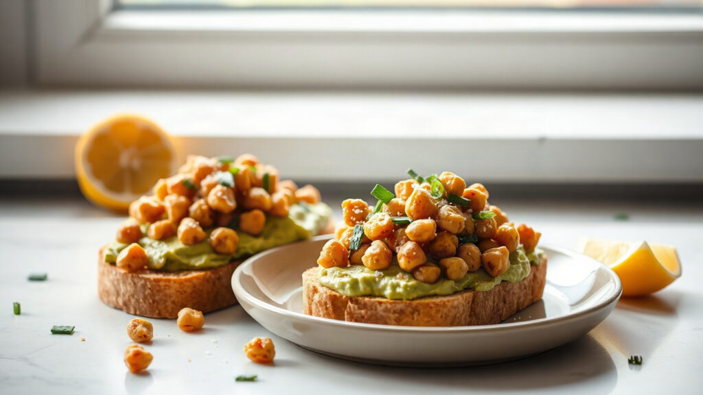 Toaster Oven Crispy Smashed Chickpea and Avocado Toasts with Everything Bagel Seasoning