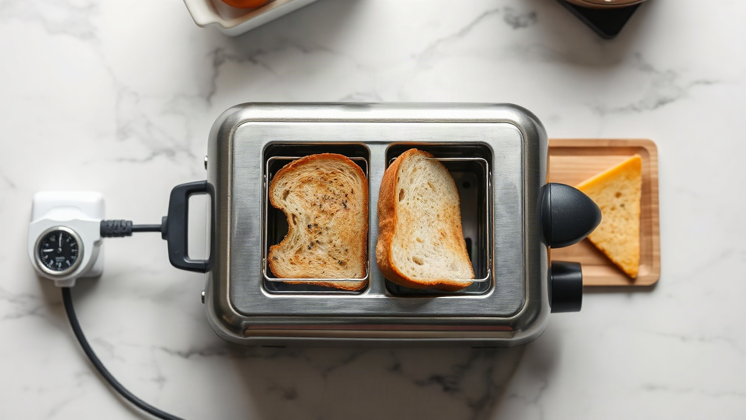 how many watts does a 2-slice toaster use on light toast setting vs dark