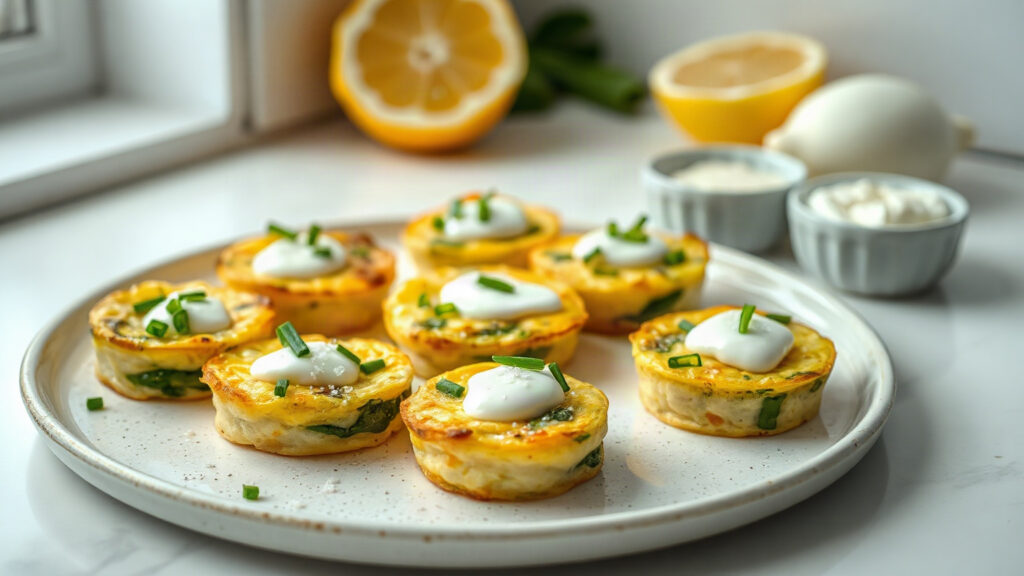 Toaster Oven Crispy Brown Butter Roasted Garlic and Lemon Asparagus Frittata Bites with Whipped Ricotta