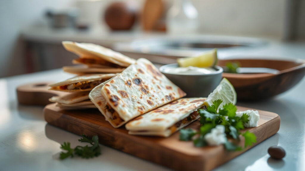 Toaster Oven Crispy Black Bean and Roasted Poblano Quesadillas with Lime Crema