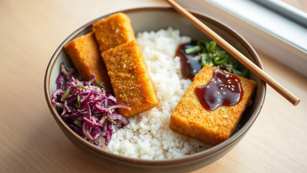 Toaster Oven Crispy Panko-Crusted Tofu Katsu with Sesame Slaw